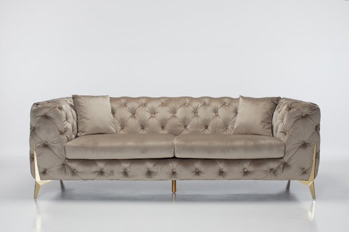 Annabelle 4 Seater Chesterfield Sofa - Mink Velvet