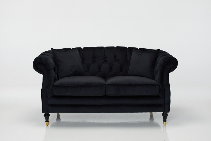 Carmen 2 Seater Chesterfield Sofa - Black Velvet