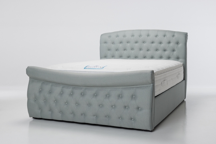 Celine Ottoman Sleigh Bed - Light Sage Linen