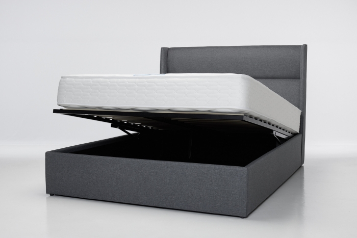 Faye Lift Up Storage Ottoman Bed - Dark Grey Linen