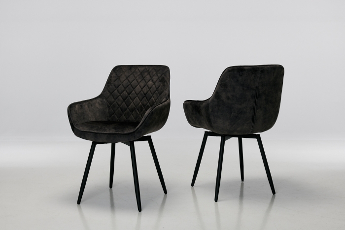 Venice Mocha Grey Velvet Swivel Dining Chairs with Black Legs (Pair)