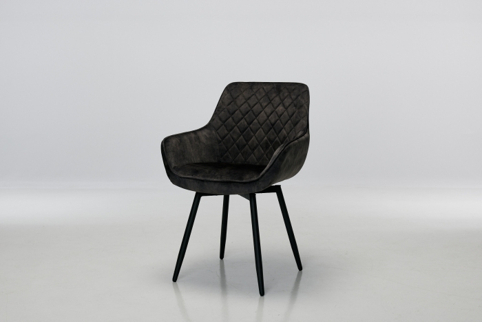 Venice Mocha Grey Velvet Swivel Dining Chairs with Black Legs (Pair)