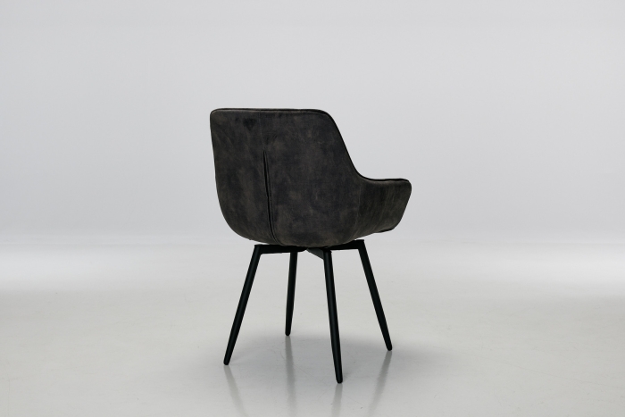 Venice Mocha Grey Velvet Swivel Dining Chairs with Black Legs (Pair)
