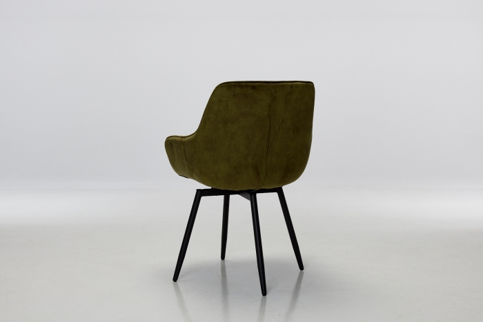 Venice Olive Green Velvet Swivel Dining Chairs with Black Legs (Pair)