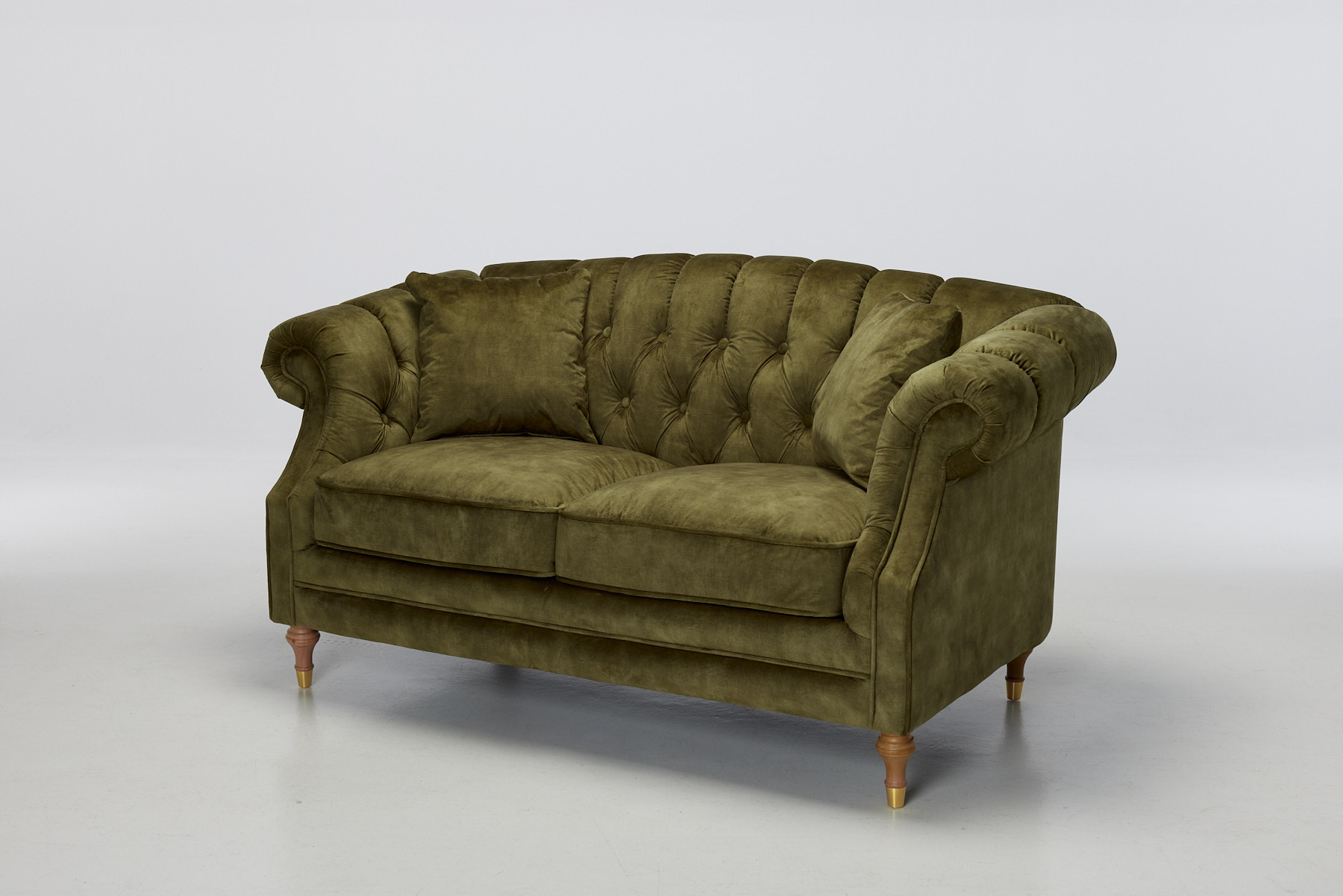 Carmen - 2 Seater Deluxe Chesterfield Sofa, Olive Green Mottled Velvet