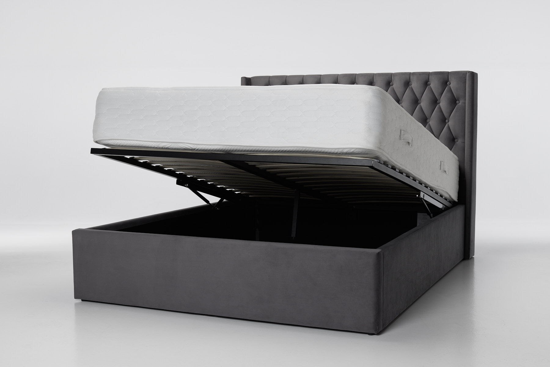 Fleur Upholstered Ottoman Bed, Dark Grey Velvet