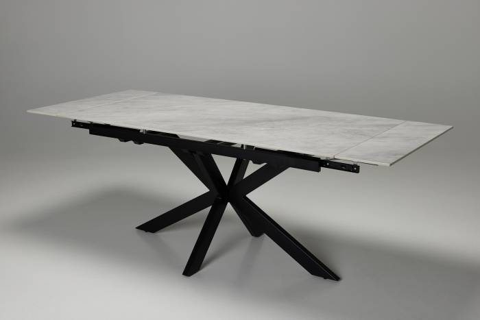 Siena - 1.7m/2.2m Pacific Grey Stone Extendable Dining Table with Black Metal Base