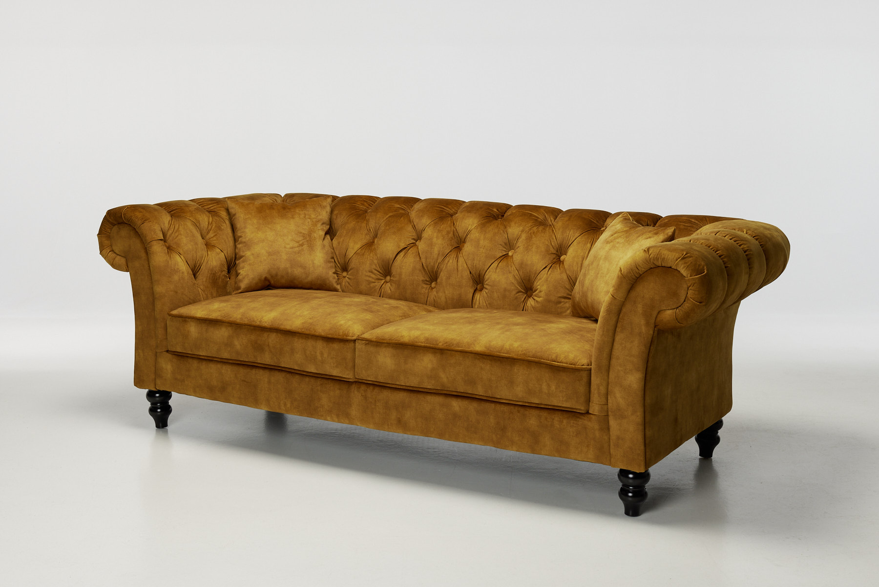 Charlotte - Classic Chesterfield 3 Seater Sofa, Antique Gold Mottled Velvet
