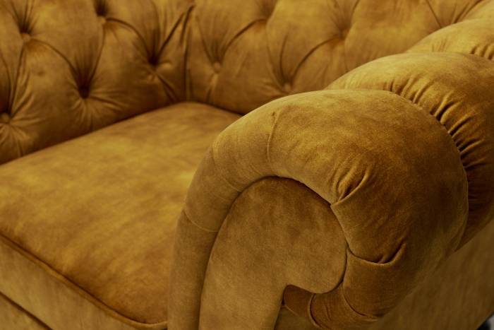 Charlotte - Classic Chesterfield Armchair, Antique Gold Mottled Velvet